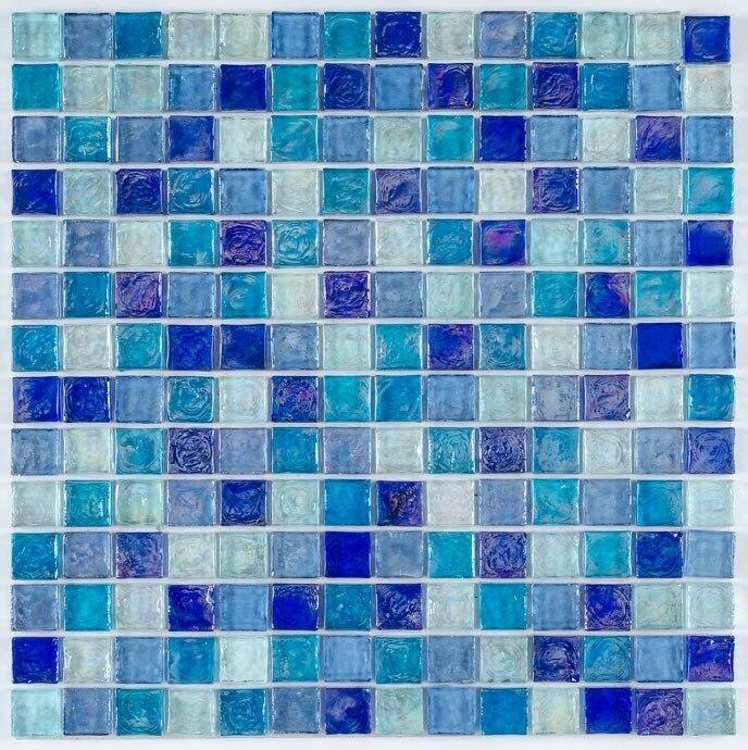 Iridescent Glass Mosaic Tile Cobalt Blend 1x1 Mineral Tiles