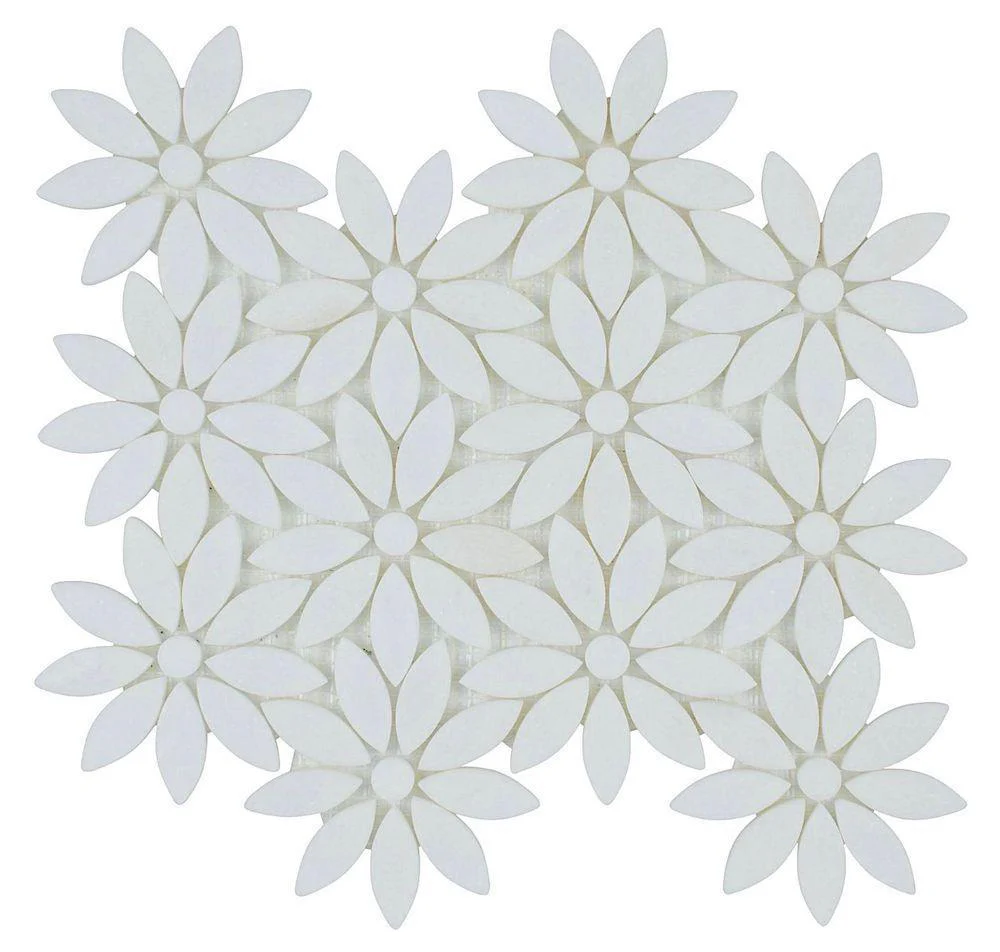 What are the dimensions of a single sheet of Stone Mosaic Tile Waterjet Flower White?