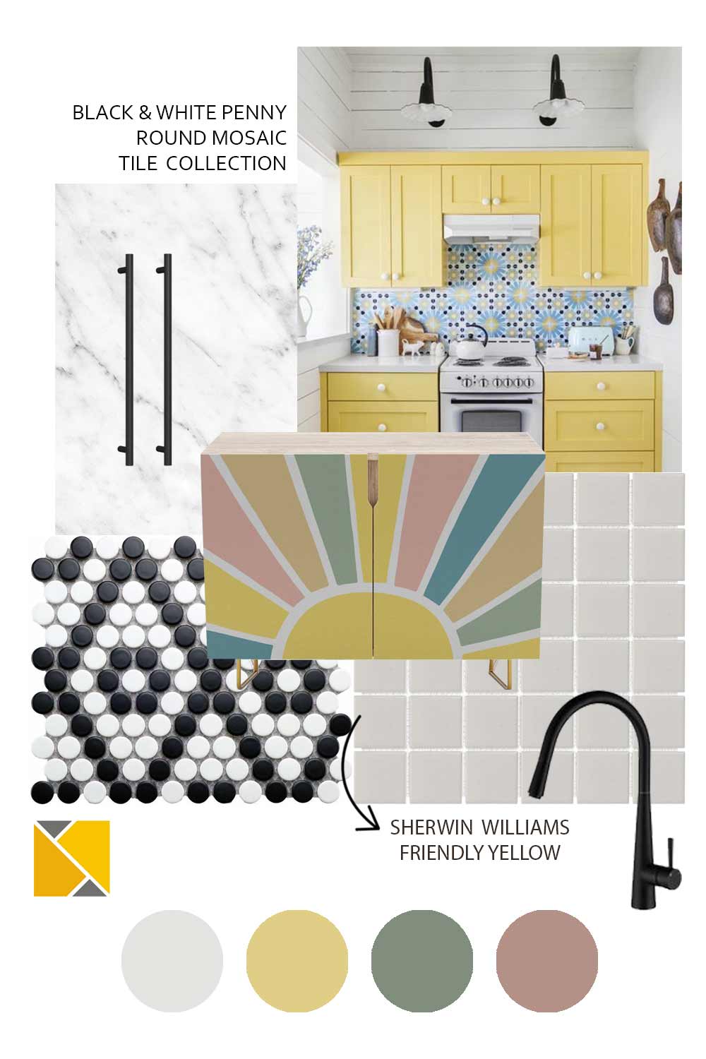 Vibrant Retro Yellow Kitchen Mood Board Design Idea