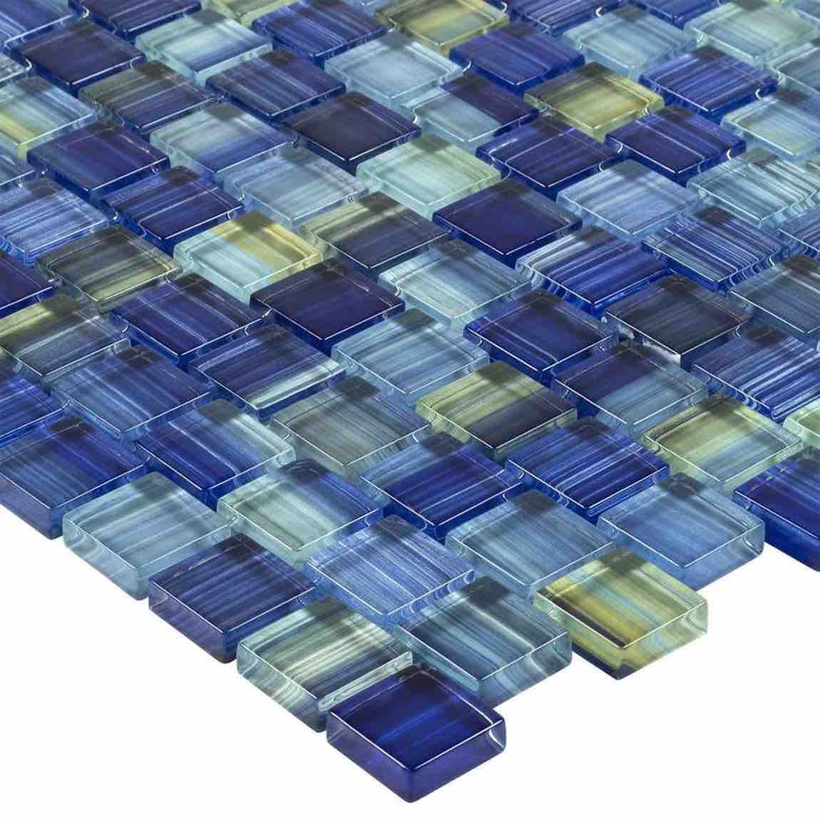 Glass Mosaic Tile Aquarella Blue 1x1 for swimming pools and spas