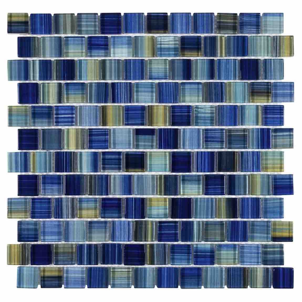 Glass Mosaic Tile Aquarella Blue 1x1 for swimming pools