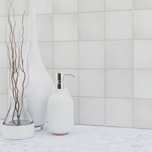 Zellige Heritage Ceramic Distressed Wall Tile Cloth 4x4 featured on a backsplash