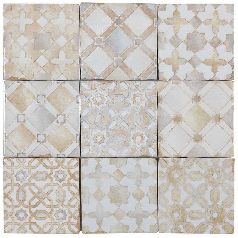 Zellige Heritage Ceramic Distressed Wall Tile Sand Mix 4x4 for kitchen backsplash