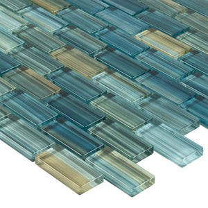 Glass Mosaic Tile Aquarella Aqua 1x2 for Bathroom and shower walls