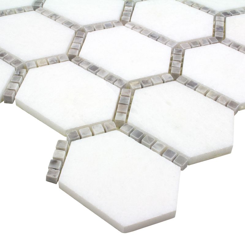 Adorned Hexagon Stone Mosaic Tile Gray for floors and walls