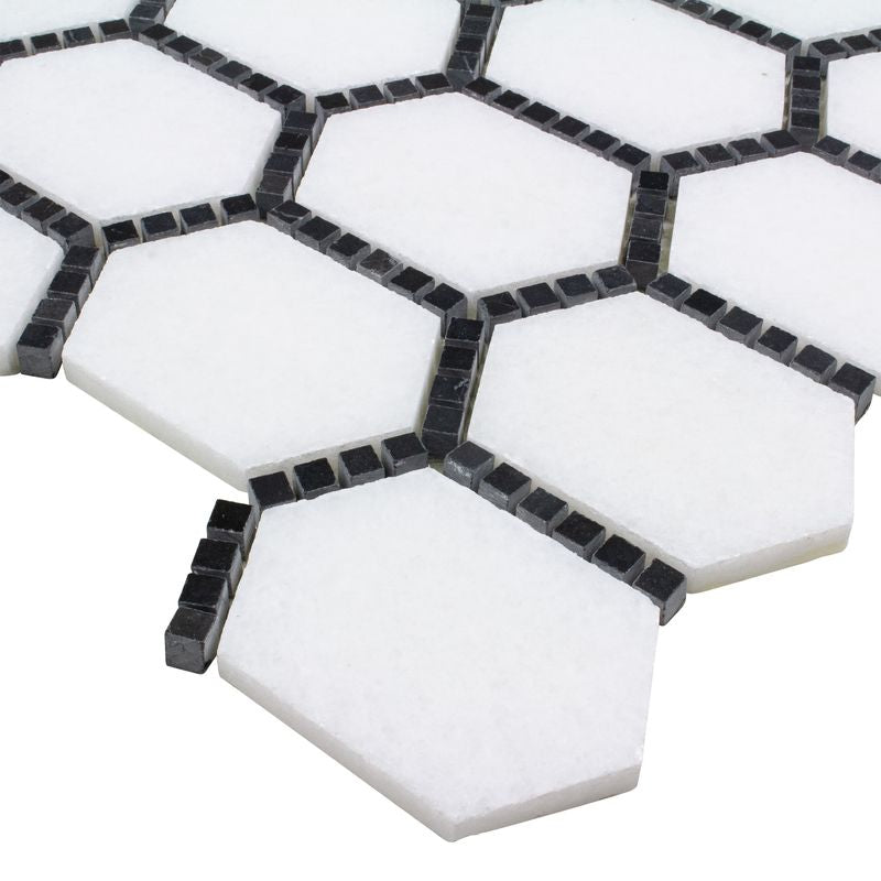 Adorned Hexagon Stone Mosaic Tile Black for Shower Floor and Walls