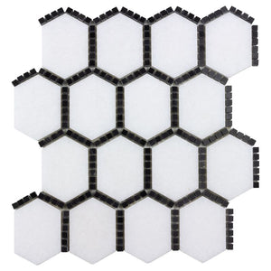 Adorned Hexagon Stone Mosaic Tile Black for Kitchen, and Bathroom