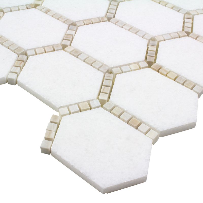 Adorned Hexagon Stone Mosaic Tile Beige for shower floor and walls