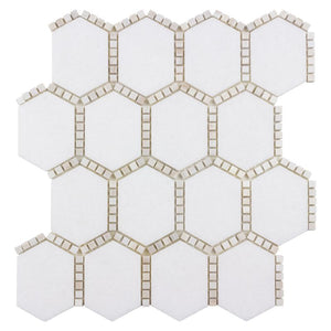 Adorned Hexagon Stone Mosaic Tile Beige for Kitchen, and Bathroom