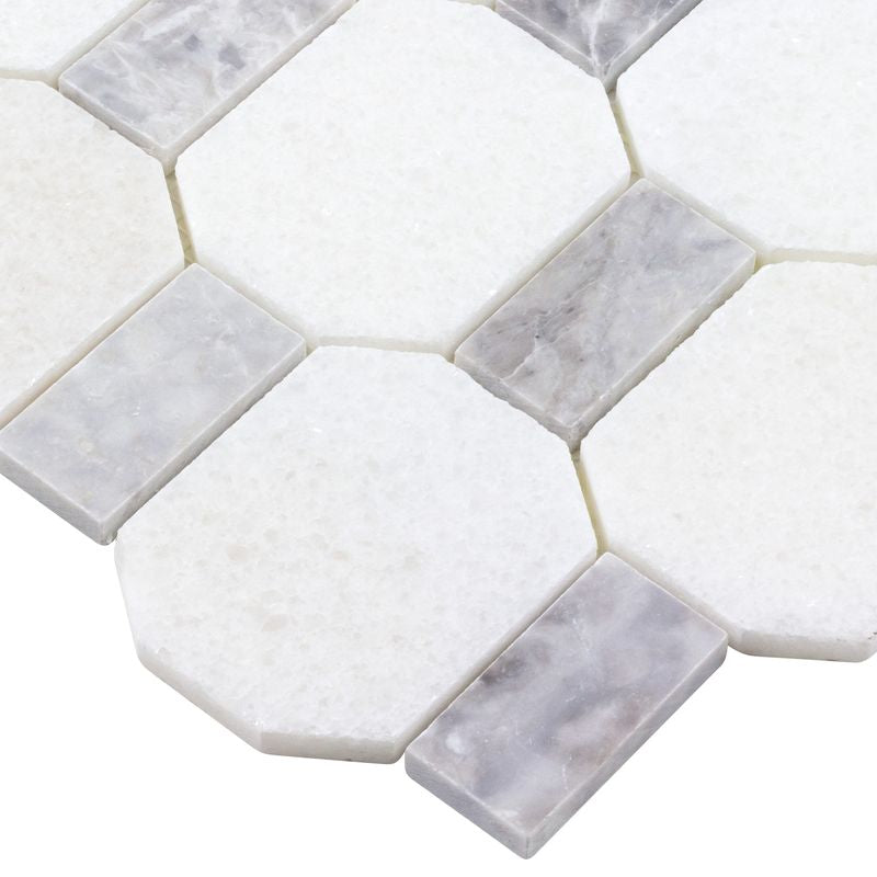 Extended Hexagon Stone Mosaic Tile Gray for for shower floor and walls