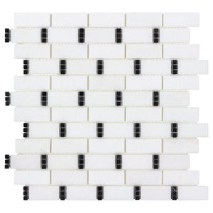 Subway Dots Stone Mosaic Tile Black and White for kitchen backsplash and bathrooms