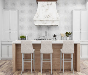 Rounded Dots Stone Mosaic Tile Beige featured on a kitchen backsplash