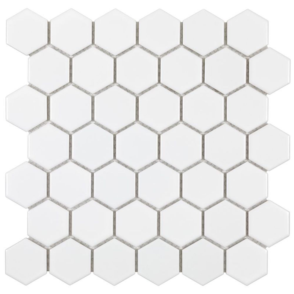 Urbana Hex White Matte Porcelain Mosaic Tile for bathroom and showers, floors and walls