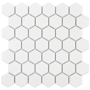 Urbana Hex White Matte Porcelain Mosaic Tile for bathroom and showers, floors and walls