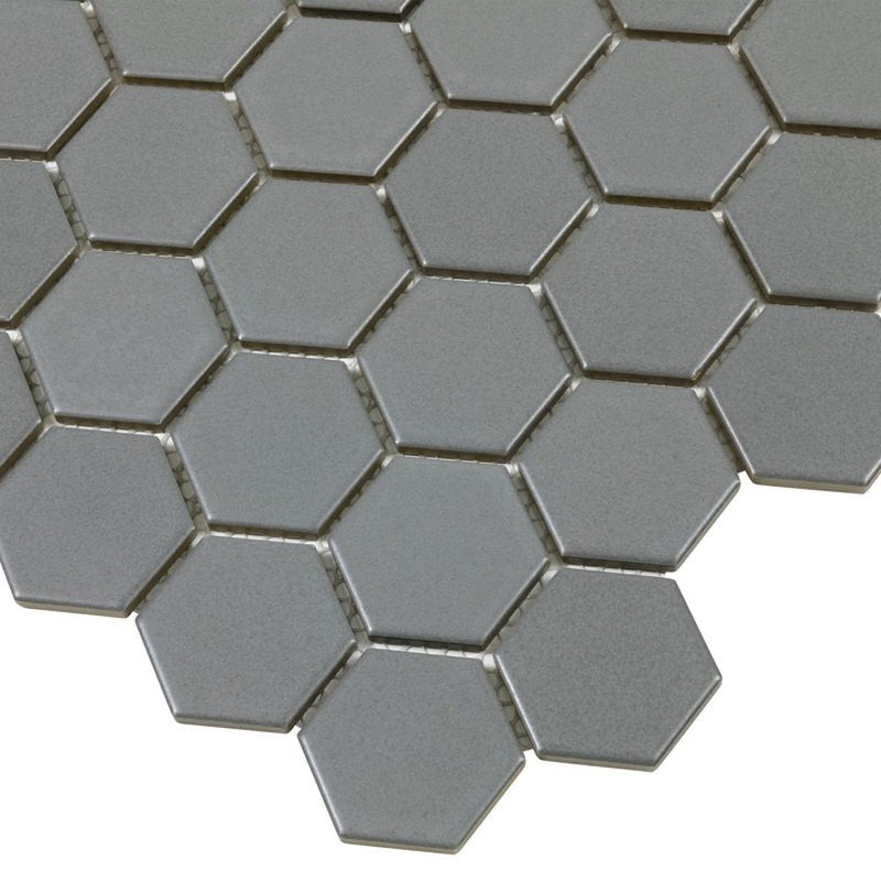 Urbana Hex Grey Matte Porcelain Mosaic Tile for shower floors and walls