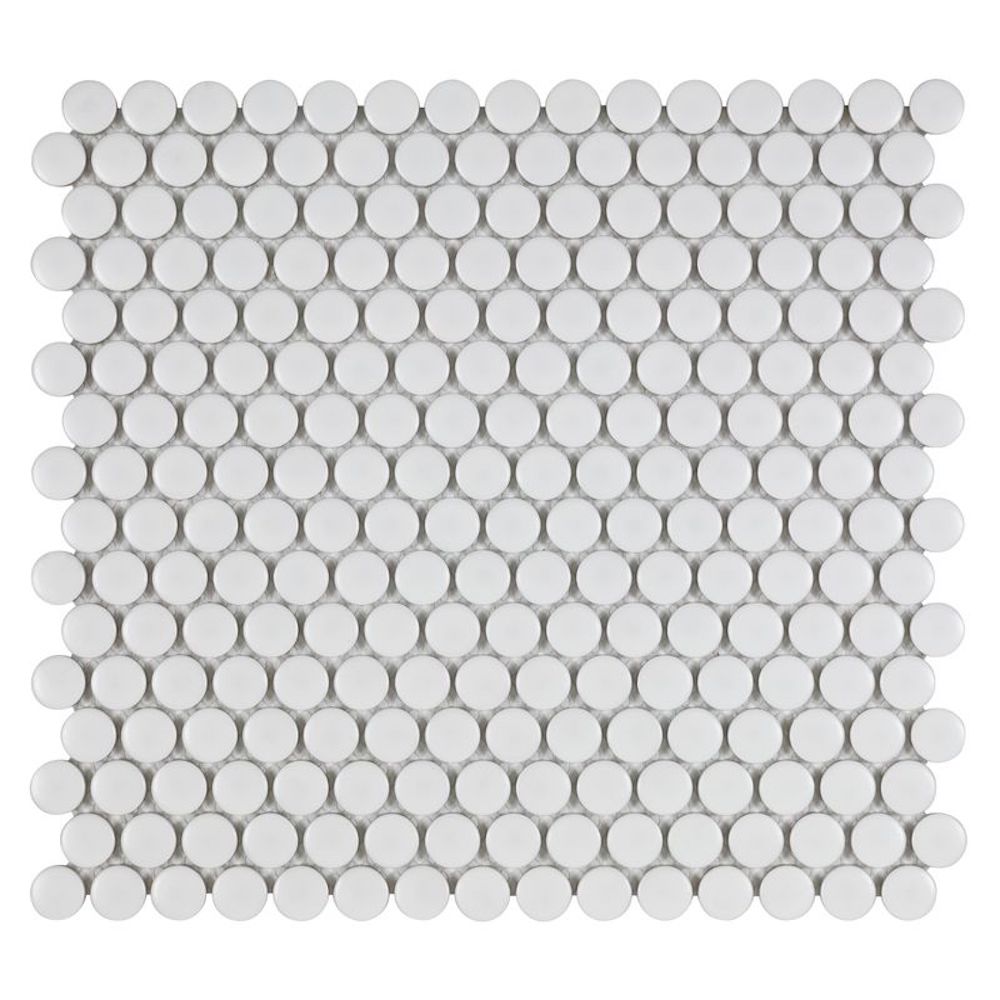 Urbana Penny Round (3/4'') White Matte Porcelain Mosaic Tile for bathroom floors and walls