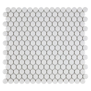 Urbana Penny Round (3/4'') White Matte Porcelain Mosaic Tile for bathroom floors and walls