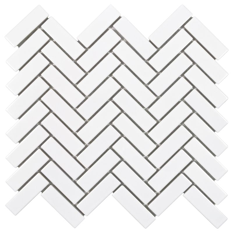 Urbana Herringbone White Glossy Porcelain Tile