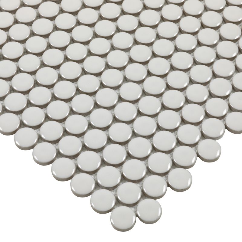 Urbana Penny Pearl Glossy Porcelain Mosaic Tile for kitchens and bathrooms