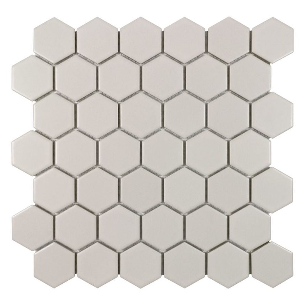 Urbana Hex Taupe Matte Porcelain Mosaic Tile for bathroom floors and walls