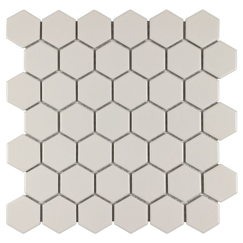 Urbana Hex Pearl Matte Porcelain Mosaic Tile for bathroom floors and walls