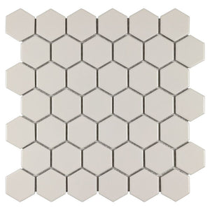 Urbana Hex Pearl Matte Porcelain Mosaic Tile for bathroom floors and walls