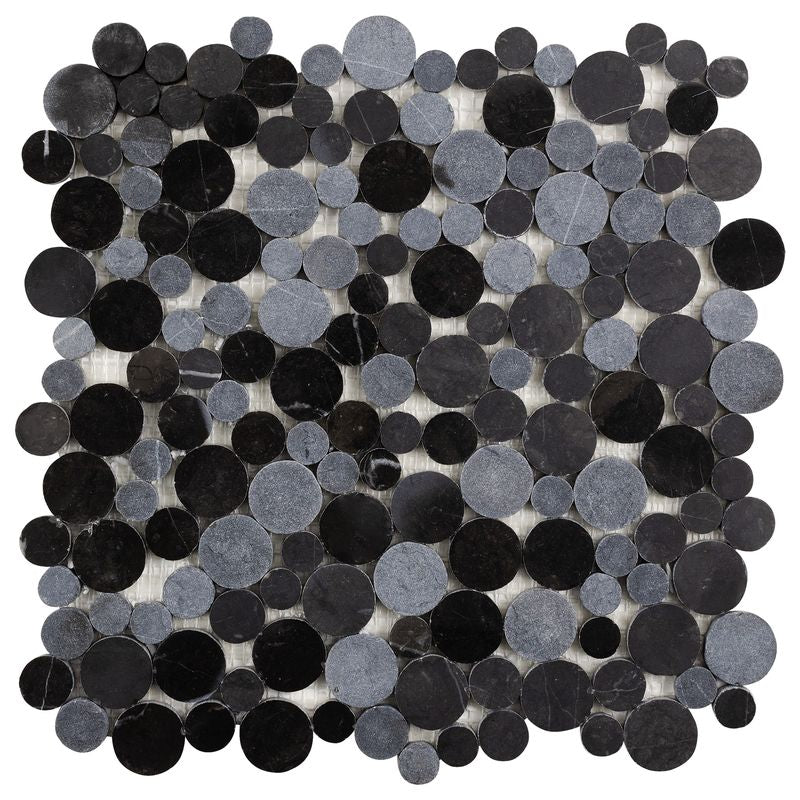 Sliced Circles Stone Mosaic Tile Black Blend for kitchen backsplash