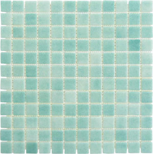 Recycled Glass Mosaic Tile Nieblas Fog Caribbean for Swimming pool including the waterline and spas, kitchen backsplash, bathroom, shower, floor, and walls