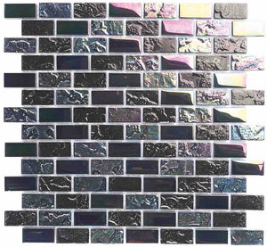 Reflections Iridescent Glass Tile Black 1x2 for swimming pool, spa, water feature, kitchen backsplash, bathroom, and shower walls