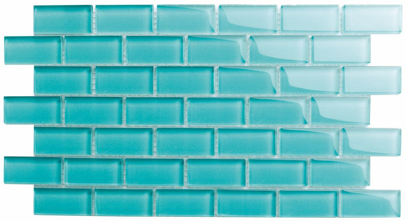 Icy Glass Mosaic Tile Turquoise 1x2 is for swimming pools including spas and waterline, shower walls, bathroom walls, and kitchen backsplashes