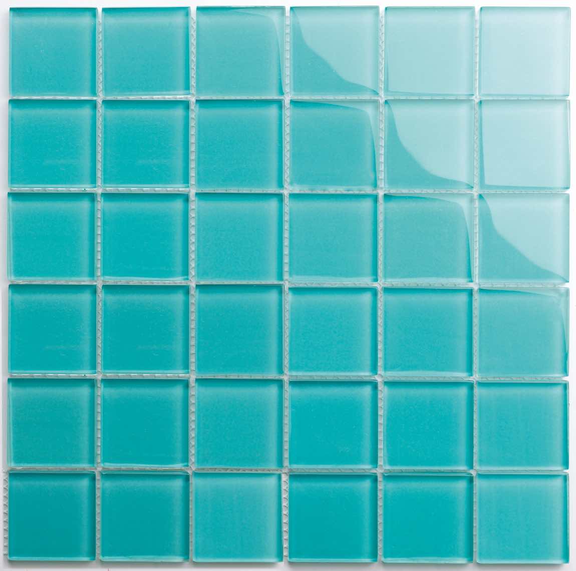 Icy Glass Mosaic Tile Turquoise 2x2 is for swimming pools including spas and waterline, shower walls, bathroom walls, and kitchen backsplashes