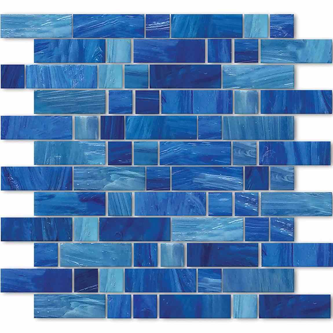 Glass Mosaic Tile Water Art Blue Mix