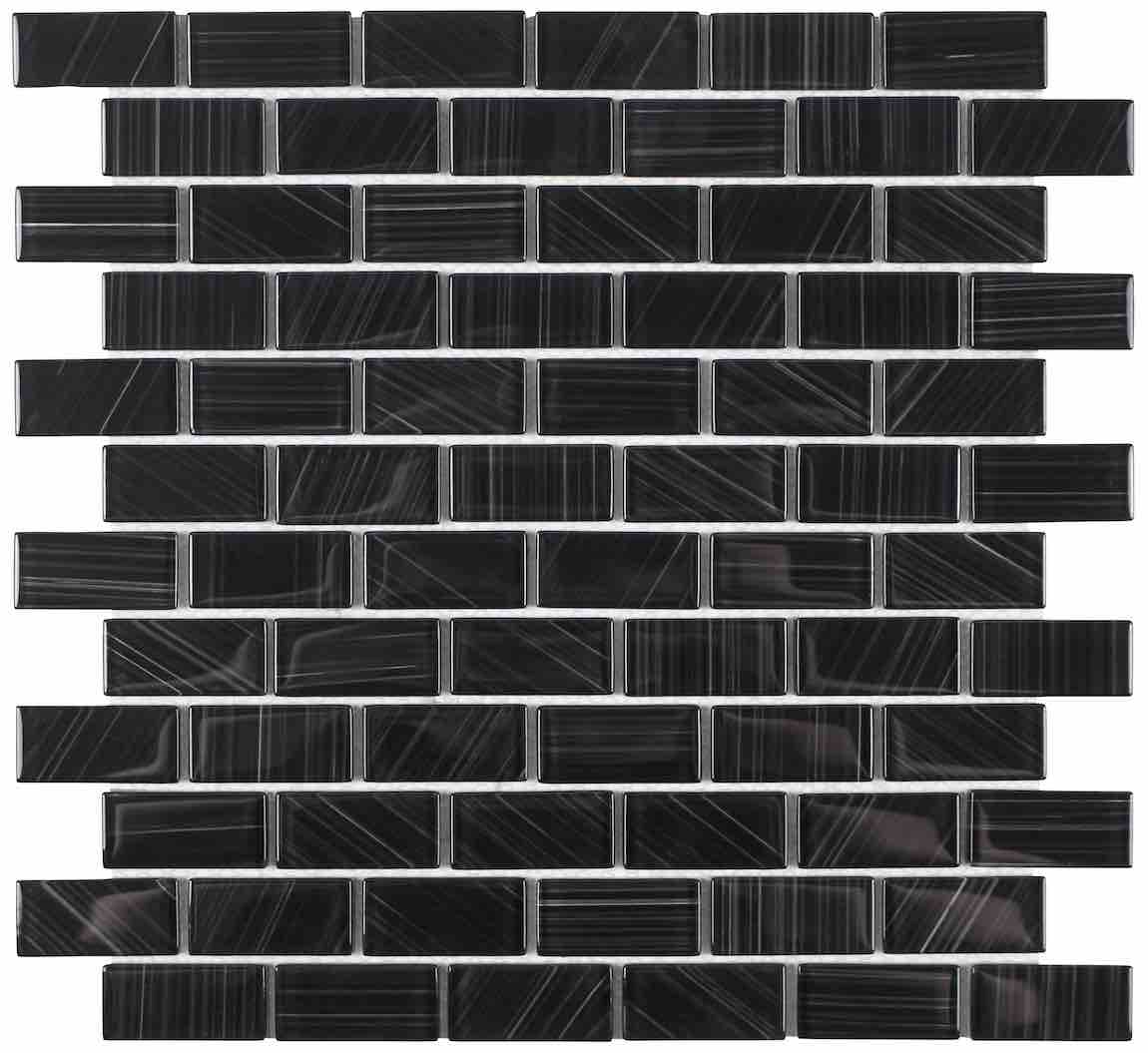 Thunder Glass Mosaic Tile Black 1x2