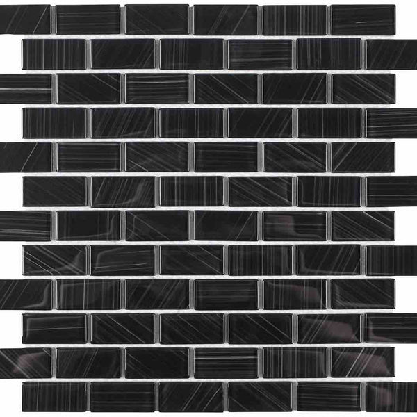 Glass Pool Mosaic Tile Black Blend 1x2