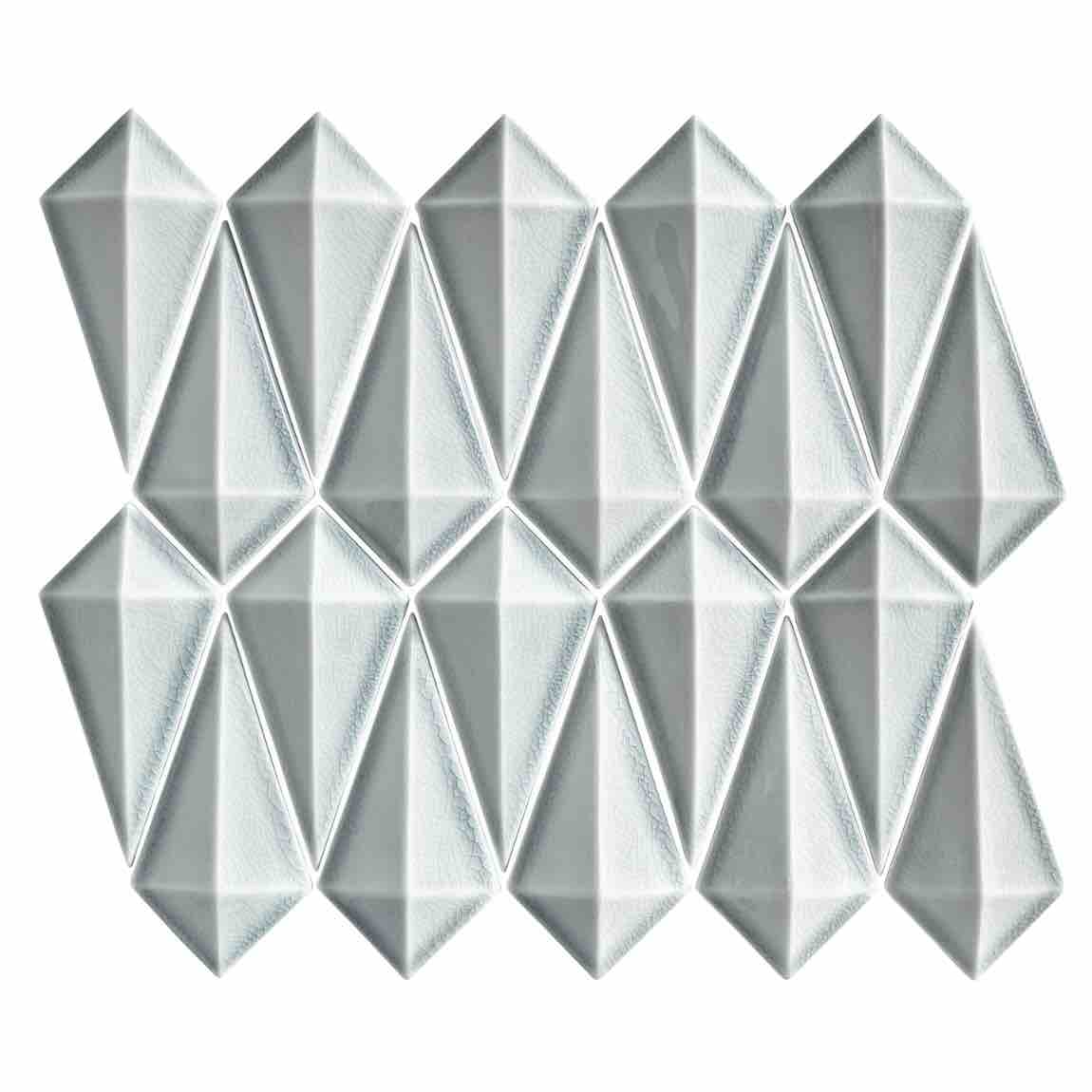 Diamond Recycled Crackled Glass Mosaic Tile Gray 3D for kitchen backsplash