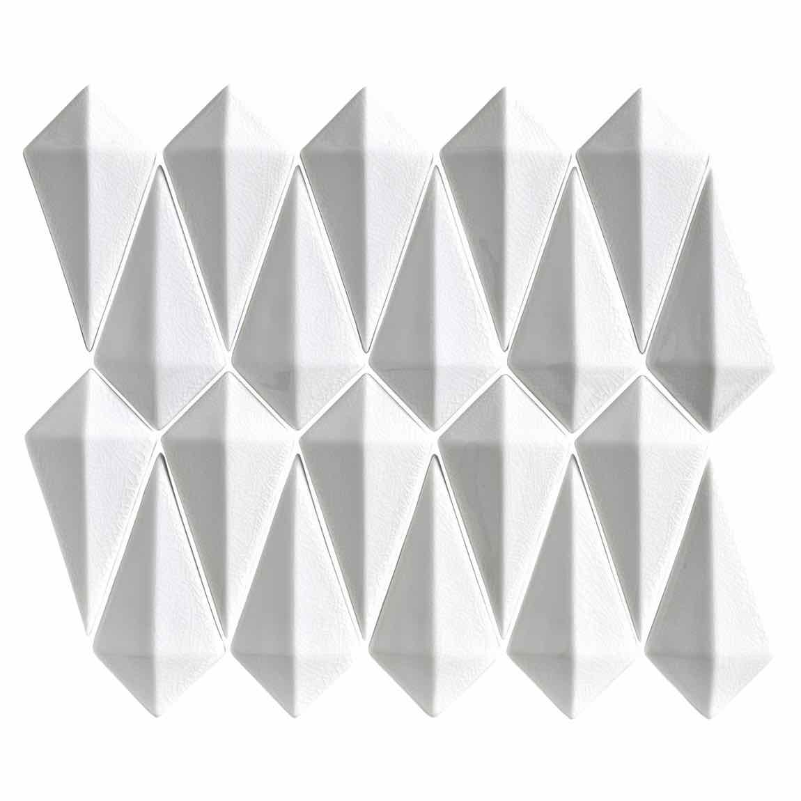 Diamond Recycled Crackled Glass Mosaic Tile White 3D for kitchen backsplash