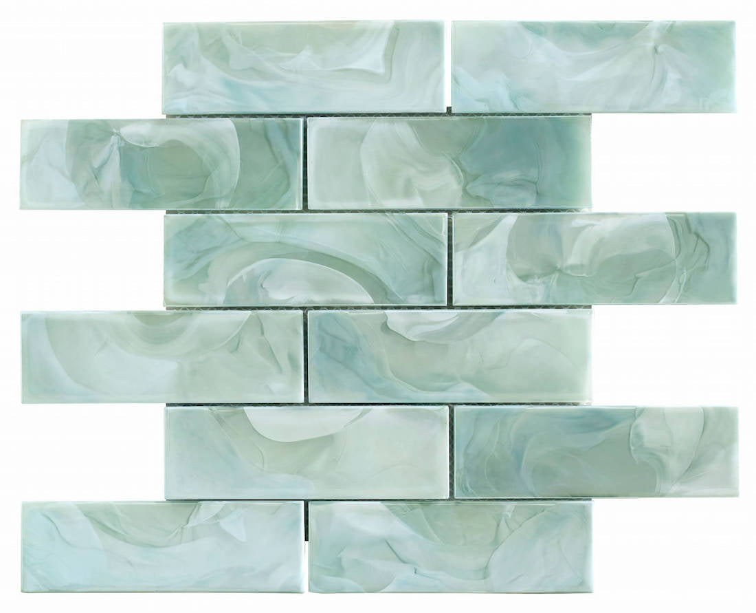 Liquified Glass Tile Caribbean Green 2x6 for kitchen backsplash