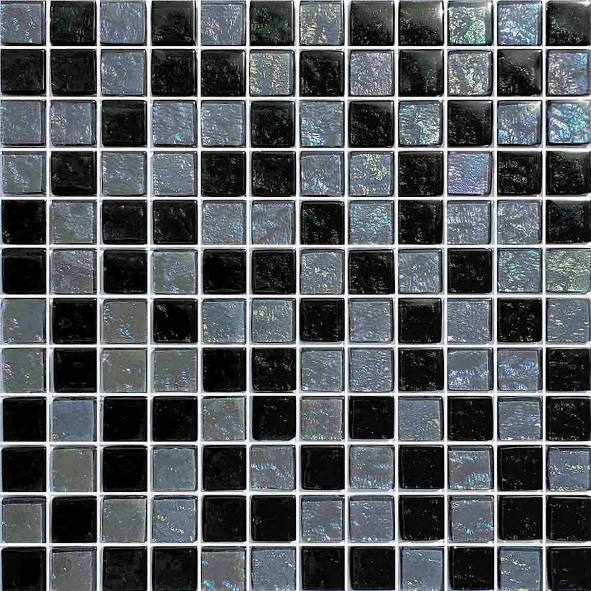 Iridescent Clear Glass Pool Tile Dark Blend 1''x1'' for swimming pools, spas, and waterlines