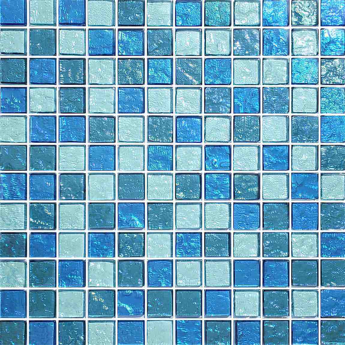 Iridescent Clear Glass Pool Tile Aqua Blend 1 x 1