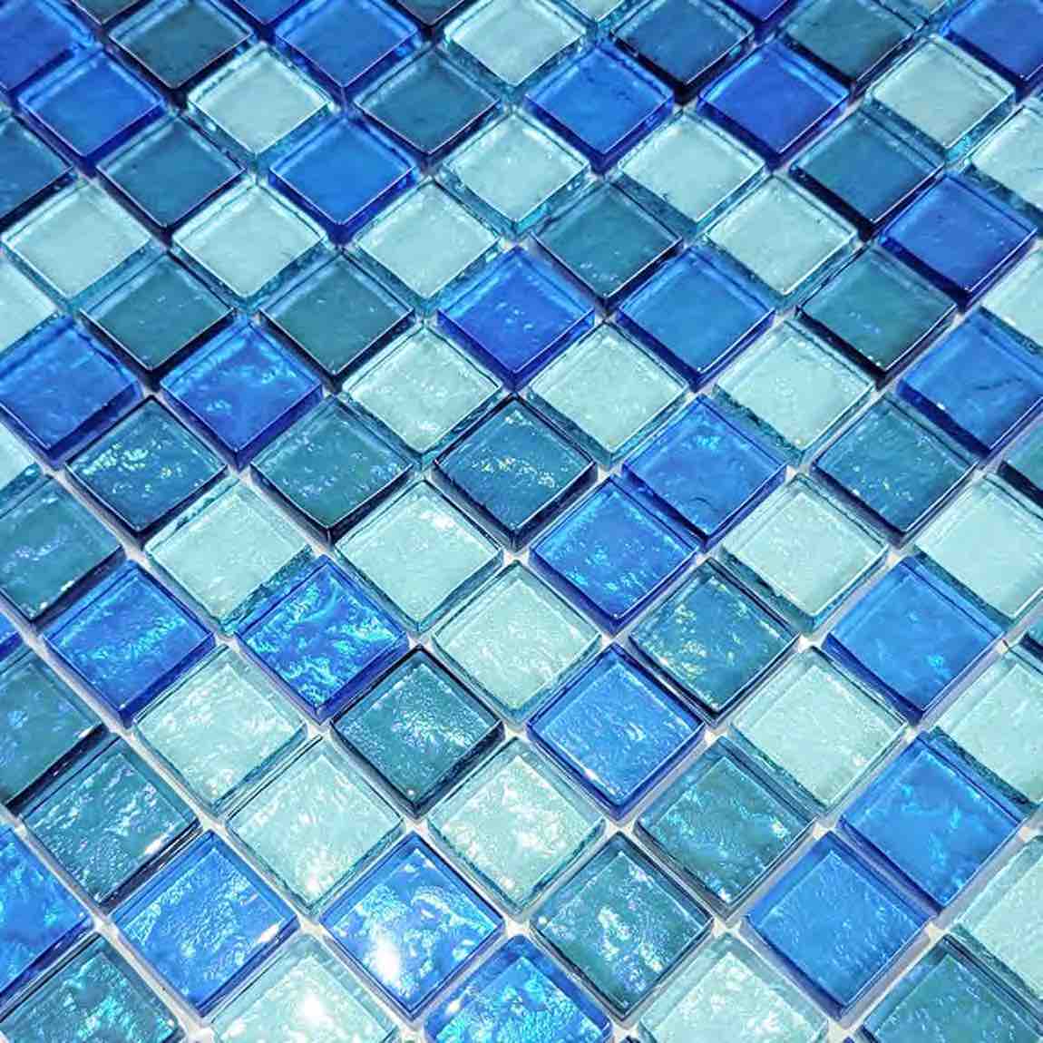 Iridescent Clear Glass Pool Tile Aqua Blend 1 x 1