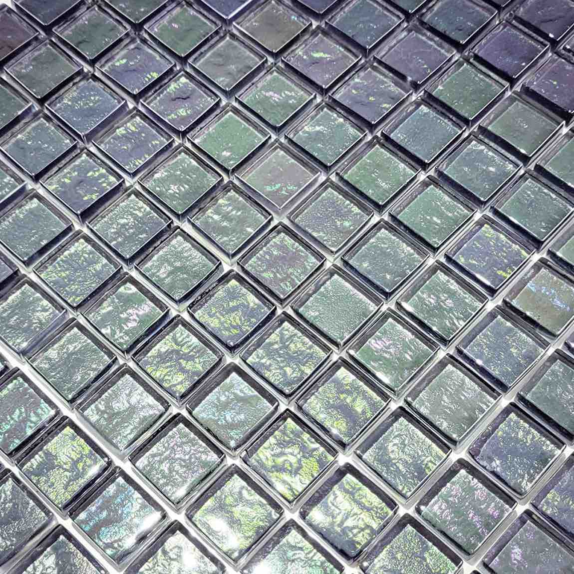 Iridescent Clear Glass Pool Tile Charcoal 1x1