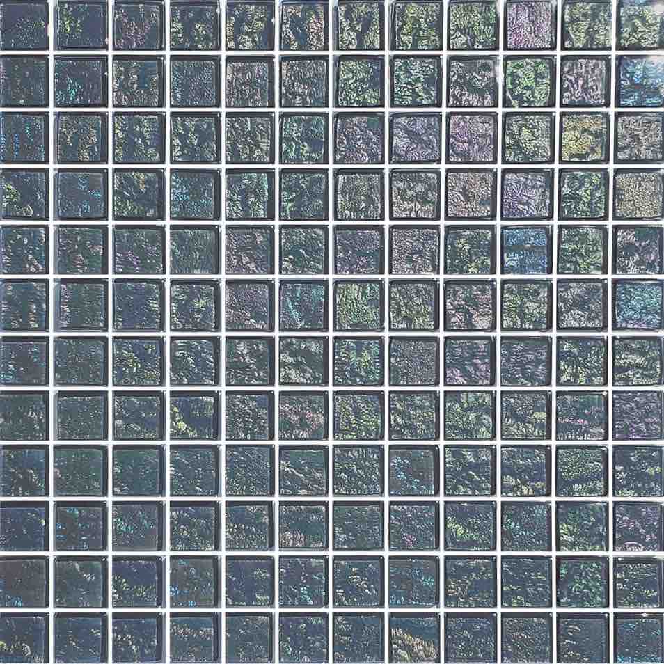 Iridescent Clear Glass Pool Tile Charcoal 1''x1'' for swimming pools, spas, and waterlines.