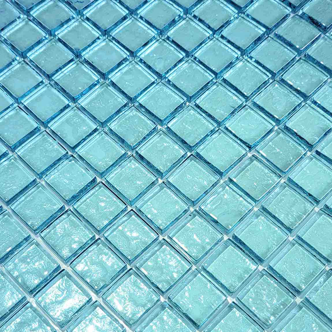 Iridescent Clear Glass Pool Tile Aqua 1''x1'' for bathrooms and showers