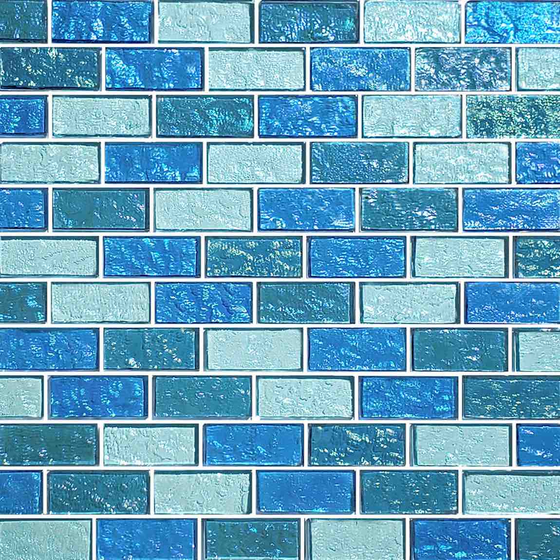 Iridescent Clear Glass Pool Tile Aqua Blend 1 x2'