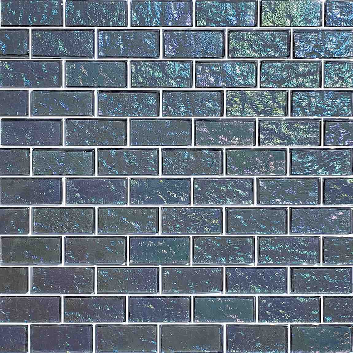 Iridescent Clear Glass Pool Tile Charcoal 1 x 2