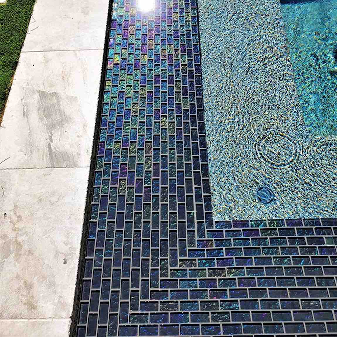 Iridescent Clear Glass Pool Tile Charcoal 1 x 2