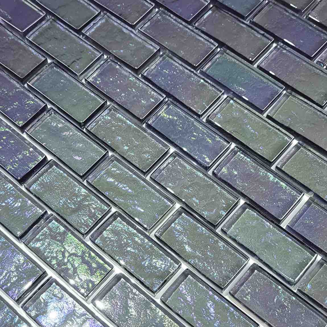 Iridescent Clear Glass Pool Tile Charcoal 1''x2'' for bathroom and shower walls