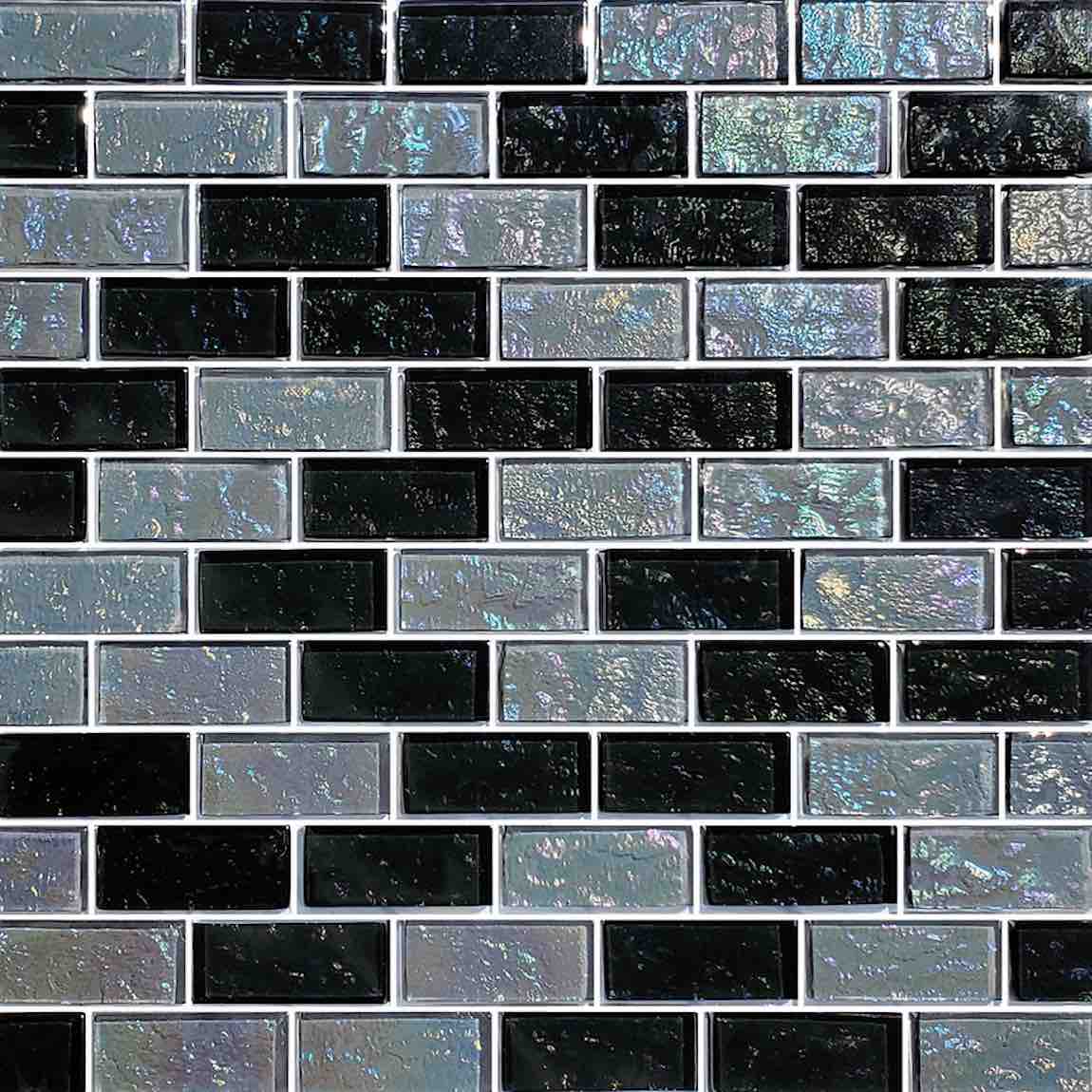 Iridescent Clear Glass Pool Tile Dark Blend 1''x2'' for swimming pool, shower, bathroom walls, backsplash, Jacuzzi, and spa