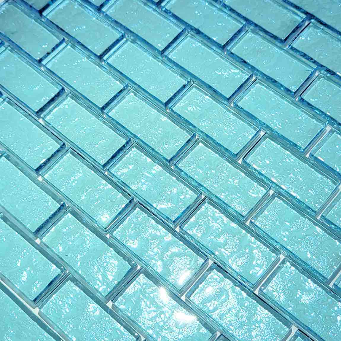 Iridescent Clear Glass Pool Tile Aqua 1''x2'' for bathroom and shower walls