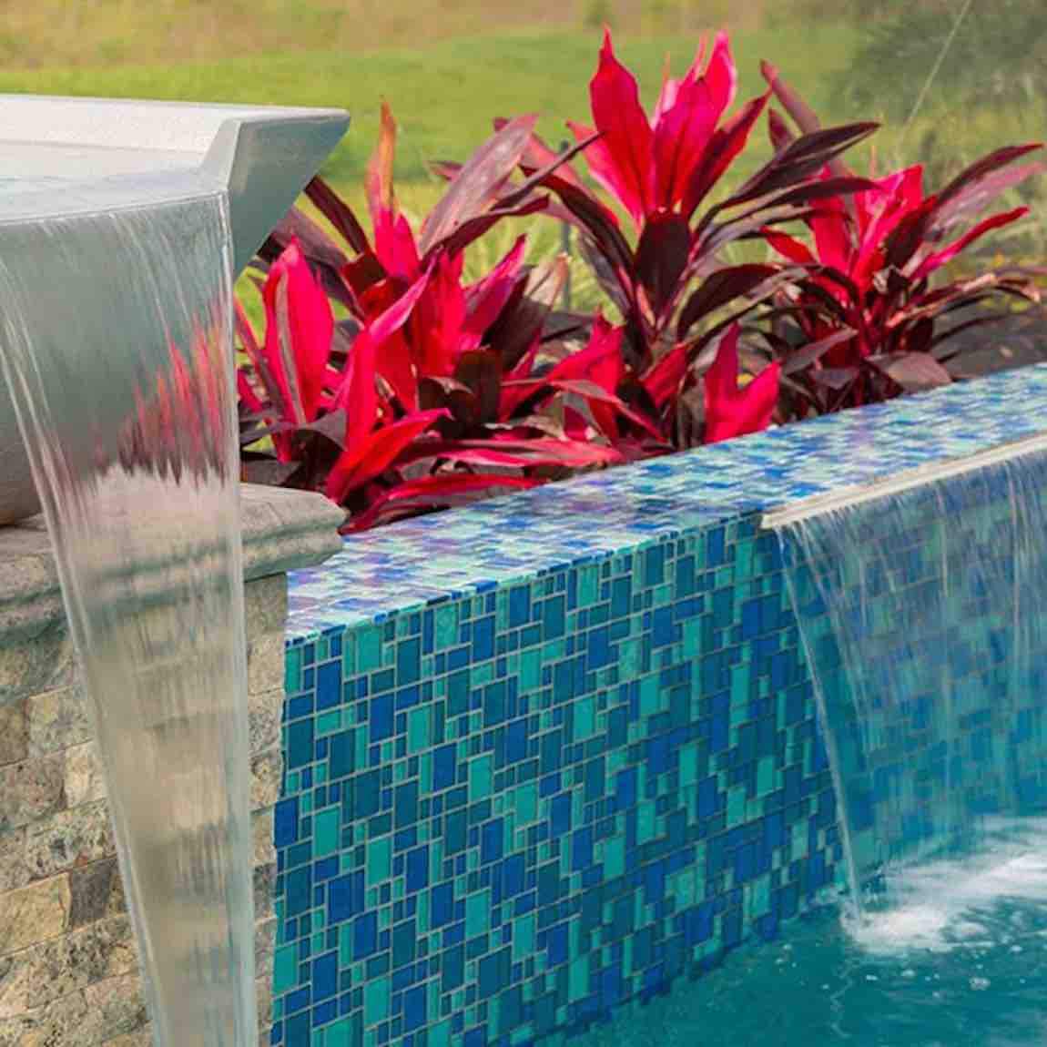 Iridescent Clear Glass Pool Tile Aqua Blend Mixed